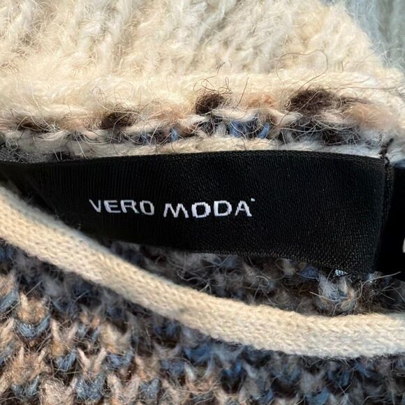 Vero Moda Floral Print Open Front Cardigan Sweater Cream Brown Blue Chunky Knit - Picture 7 of 12